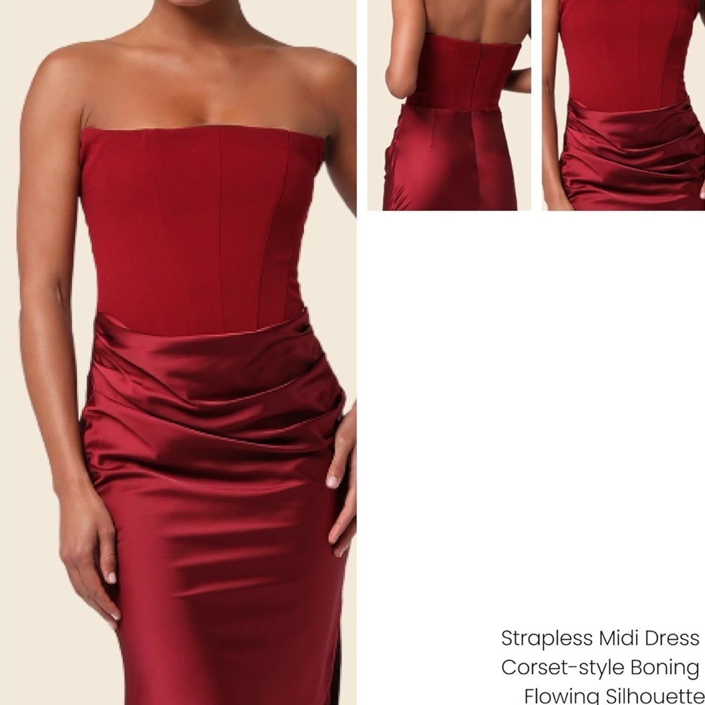 NWT Lulus Burgundy Strapless Corset Midi Dress XL - Picture 5 of 5